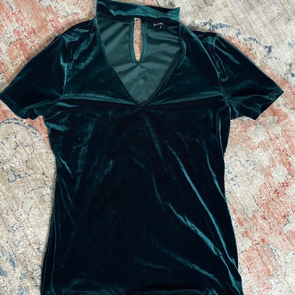Green Velvet Mock Neck Top